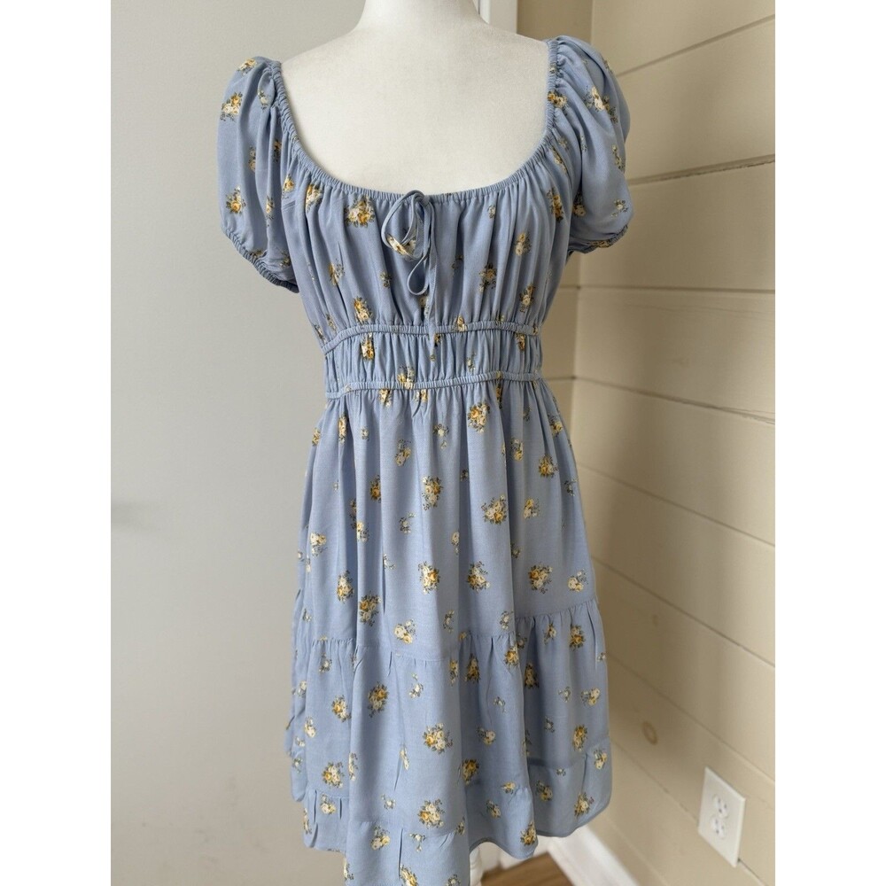Ultra Flirt Junior's Floral Print Mini Ruched Dress M Blue Feminine Cottagecore - Picture 2 of 4
